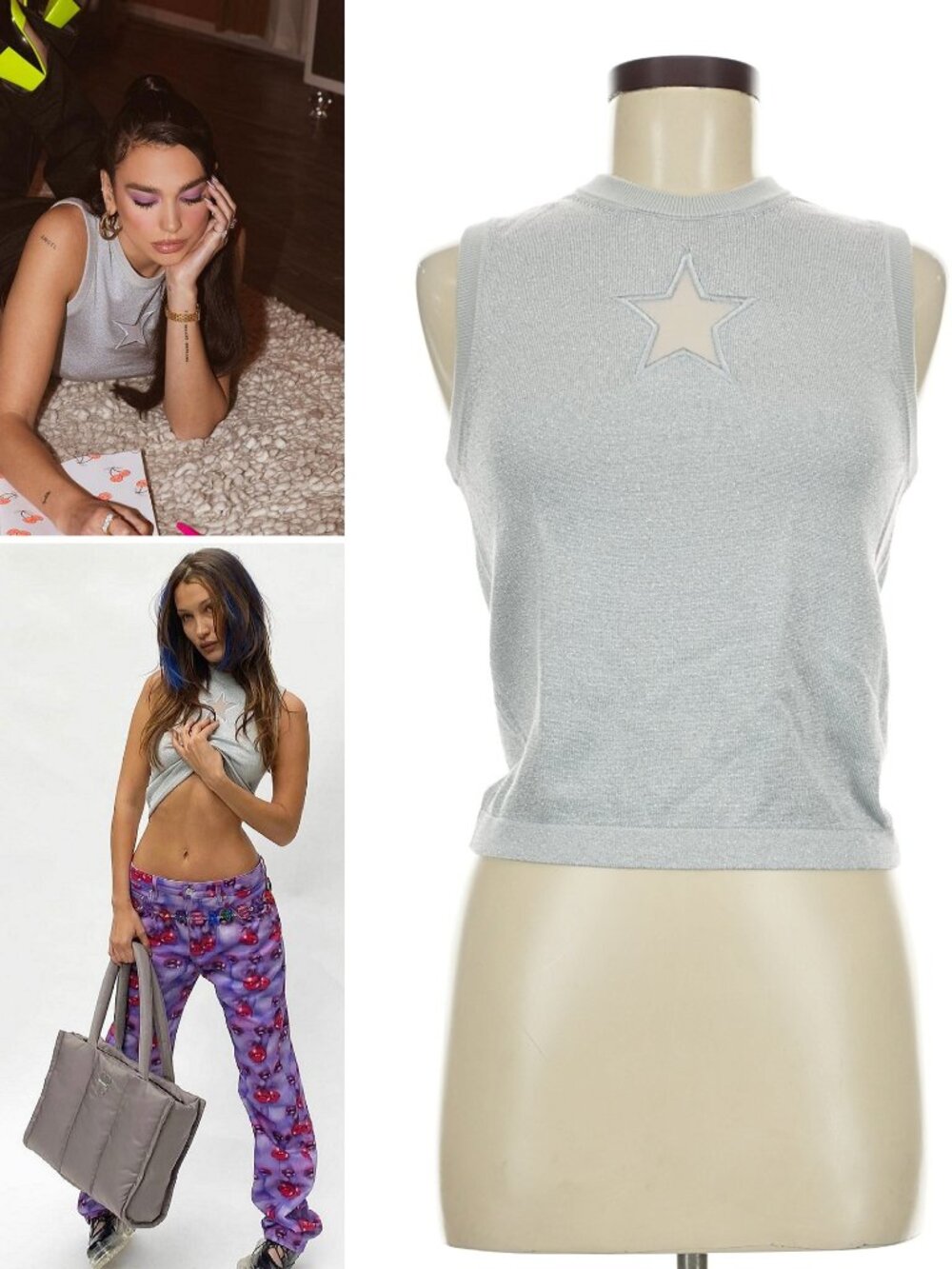 ASO DUA LIPA BELLA HADID Sparkle Star Tank Top Shirt Medium EUC EXTREMELY RARE